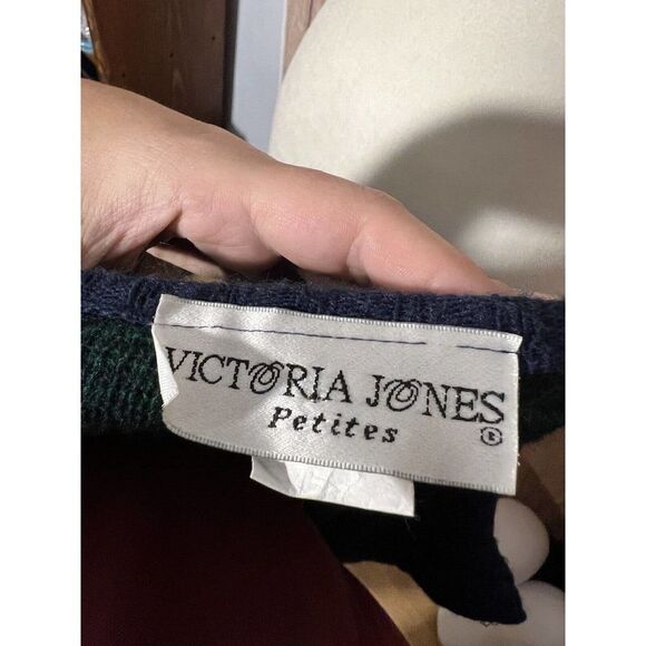 Vintage Victoria Jones Petites Plaid Cardigan Green & Black Size PM - Picture 6 of 9